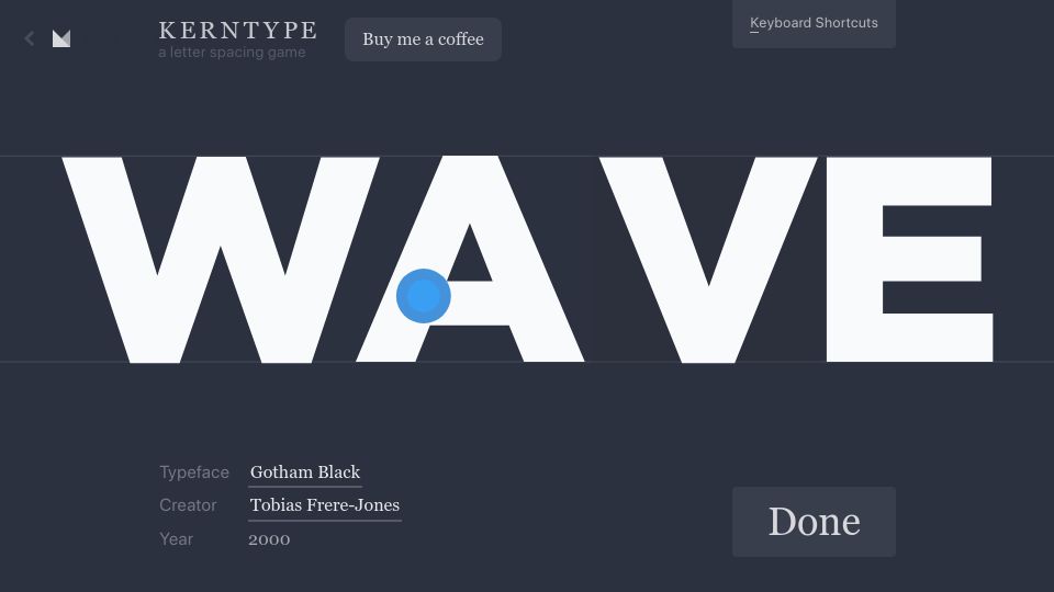Screenshot of type.method.ac: KernType – A Letter Spacing Game