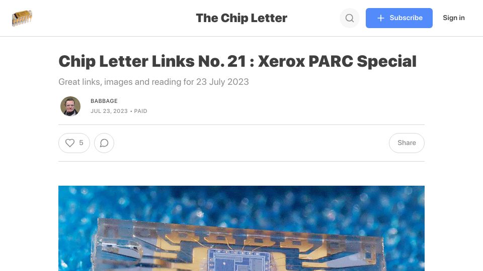 Screenshot of thechipletter.substack.com: Xerox PARC Special