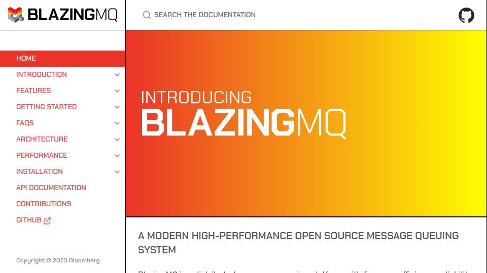 Screenshot of bloomberg.github.io: BlazingMQ: High-performance open source message queuing system