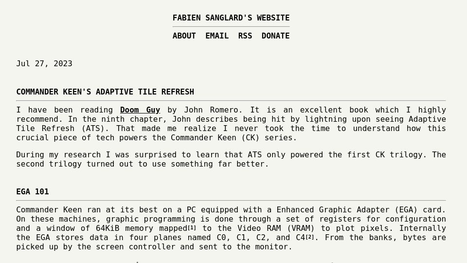 Screenshot of fabiensanglard.net: Commander Keen's adaptive tile refresh