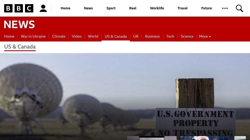 Screenshot of bbc.co.uk: Former intel officer says 'non-human biologics’ found at alleged UFO crash sites