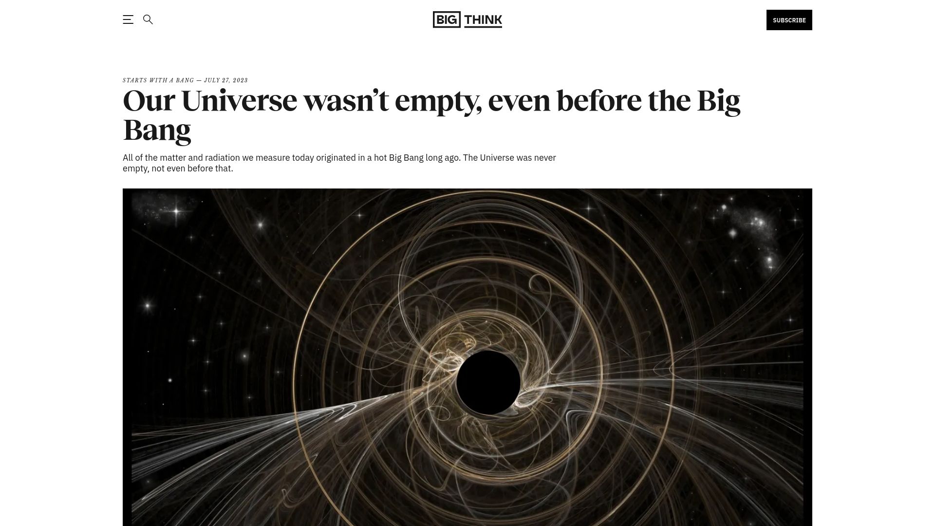 Screenshot of bigthink.com: Our Universe wasn’t empty, even before the Big Bang