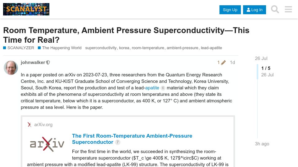 Screenshot of scanalyst.fourmilab.ch: Room temperature, ambient pressure superconductivity – this time for real?
