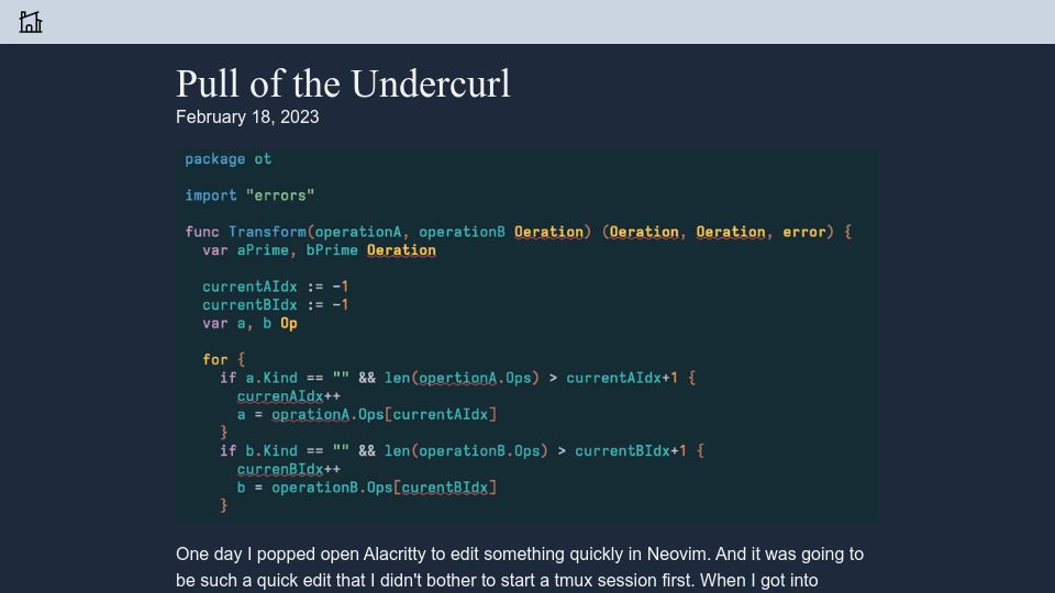 Screenshot of ryantravitz.com: Pull of the Undercurl