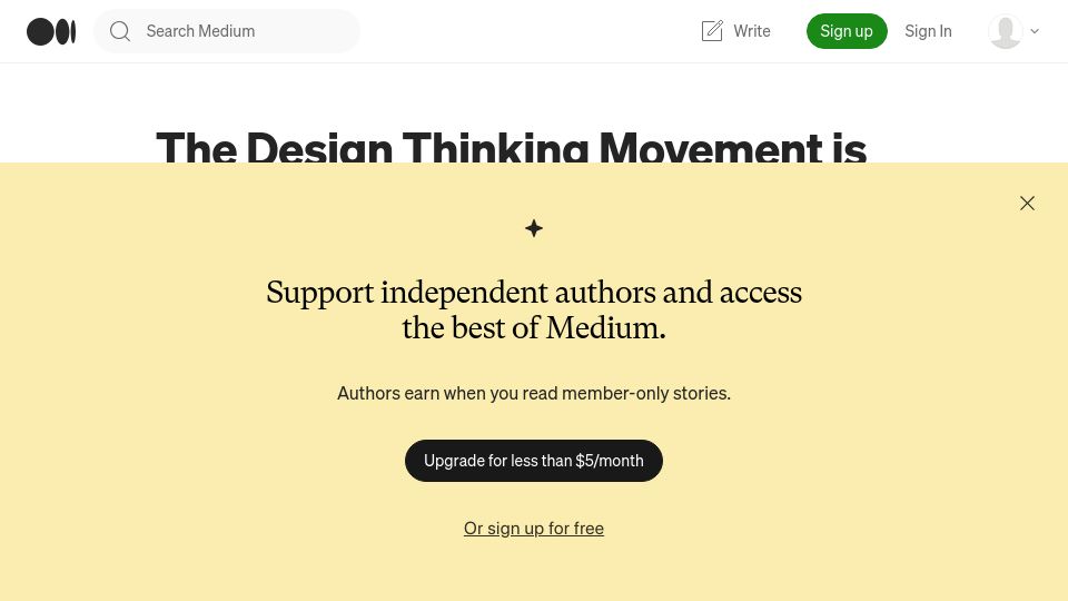 Screenshot of sts-news.medium.com: The Design Thinking Movement Is Absurd (2018)