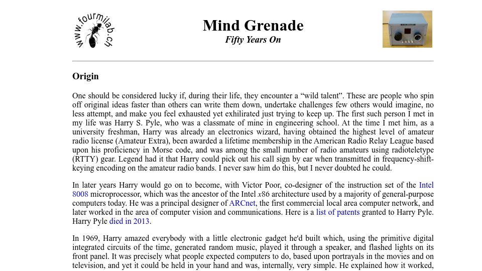 Screenshot of fourmilab.ch: Mind Grenade (2019)