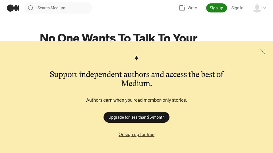 Screenshot of lucas-mcgregor.medium.com: No one wants to talk to your chatbot