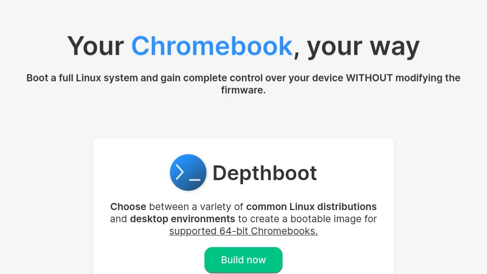 Screenshot of eupnea-linux.github.io: Depthboot – Your Chromebook, your way