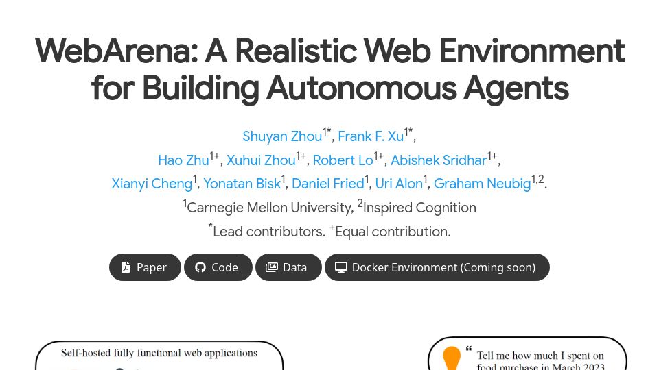 Screenshot of webarena.dev: WebArena: A realistic web environment for building autonomous agents