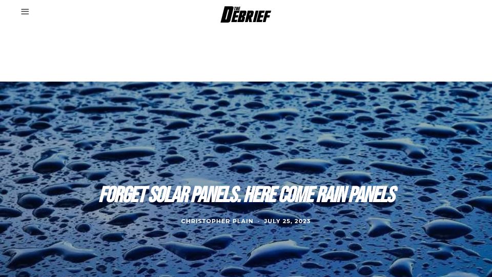 Screenshot of thedebrief.org: Rain Panels: Harvesting the energy of falling raindrops