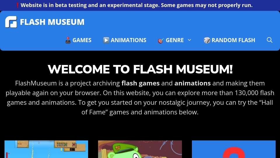 Screenshot of flashmuseum.org: Flash Museum