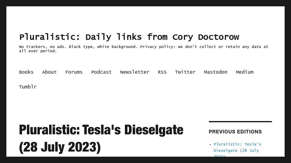 Screenshot of pluralistic.net: Tesla’s Dieselgate