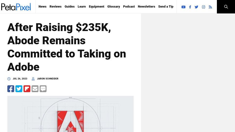 Screenshot of petapixel.com: After Raising $235K, Abode Remains Committed to Taking on Adobe