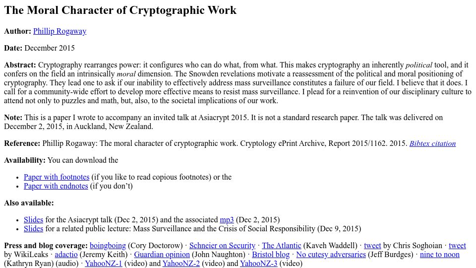 Screenshot of web.cs.ucdavis.edu: The moral character of cryptographic work (2015)
