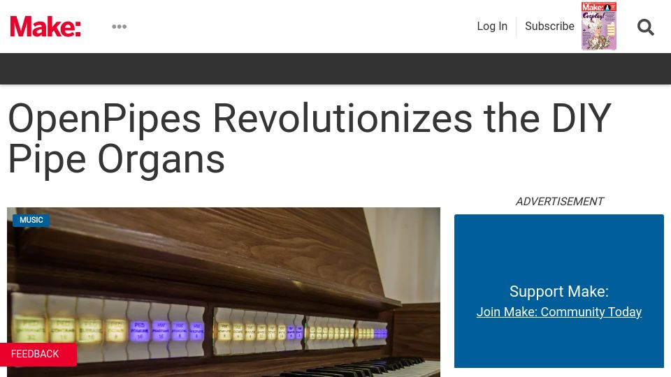 Screenshot of openpipes.org: OpenPipes: Build your open-source virtual pipe organ system