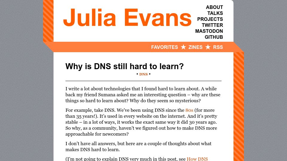 Screenshot of jvns.ca: Why is DNS still hard to learn?