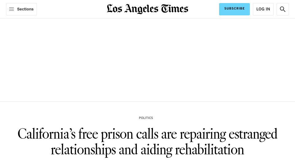 Screenshot of latimes.com: Free prison phone calls boost family ties, rehabilitation
