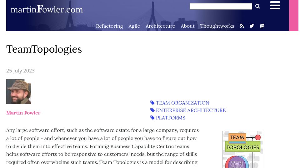 Screenshot of martinfowler.com: TeamTopologies