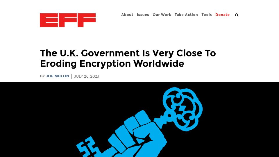 Screenshot of eff.org: The U.K. government is close to eroding encryption worldwide