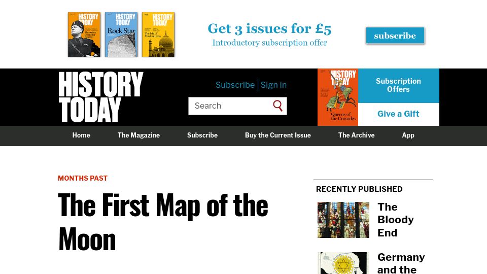 Screenshot of historytoday.com: The First Map of the Moon