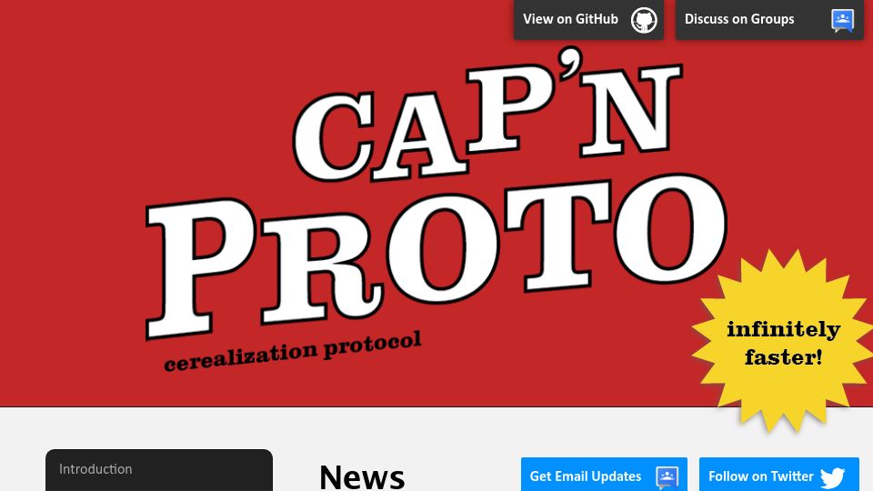 Screenshot of capnproto.org: Cap'n Proto 1.0