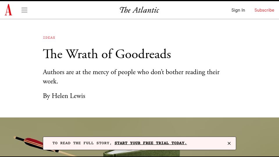 Screenshot of theatlantic.com: The Wrath of Goodreads