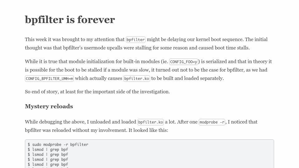 Screenshot of dxuuu.xyz: Bpfilter is forever