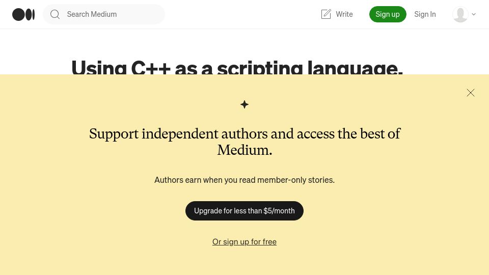 Screenshot of fwsgonzo.medium.com: Using C++ as a scripting language, part 8