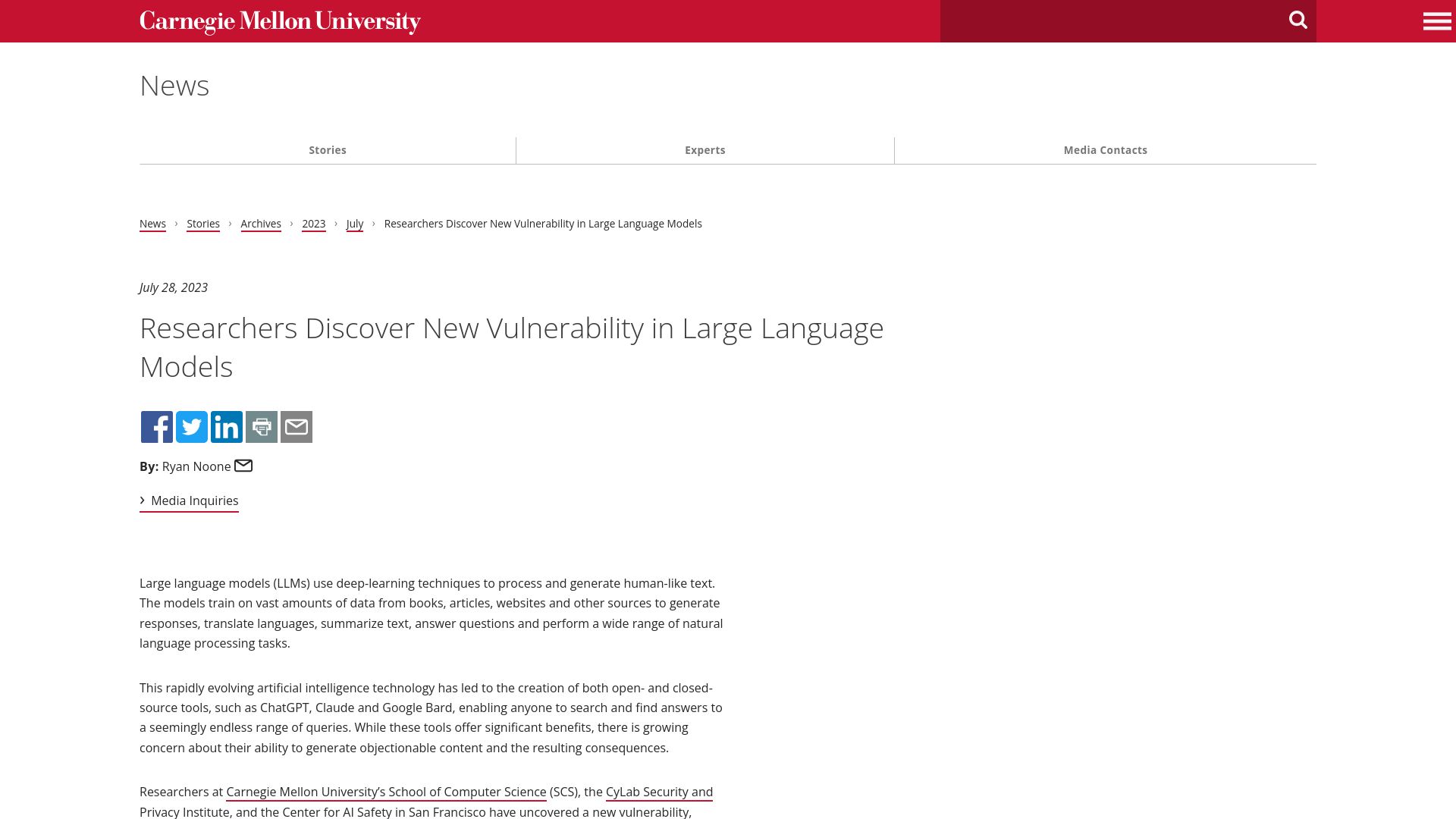 Screenshot of llm-attacks.org: Universal and transferable adversarial attacks on aligned language models
