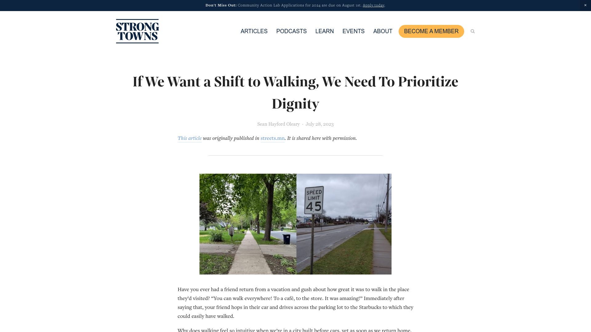Screenshot of streets.mn: If we want a shift to walking we need to prioritize dignity