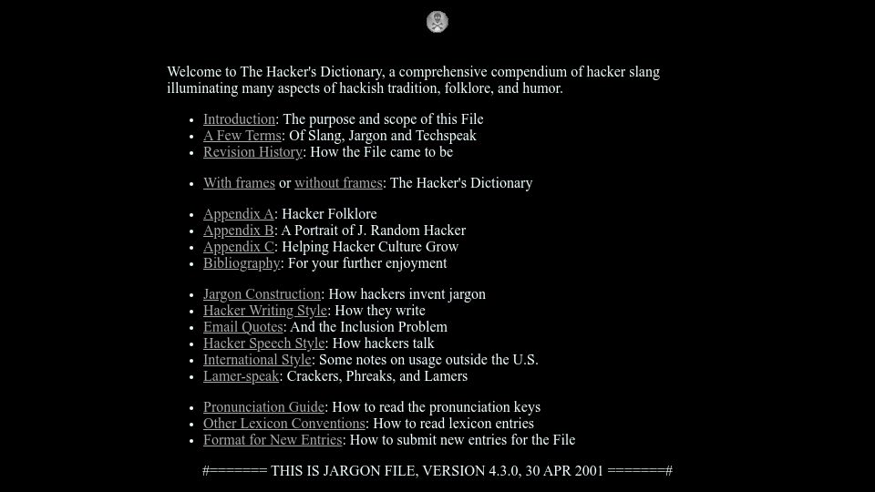 Screenshot of hackersdictionary.com: The Hacker's Dictionary