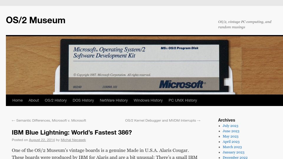 Screenshot of os2museum.com: IBM Blue Lightning: World’s Fastest 386? (2014)