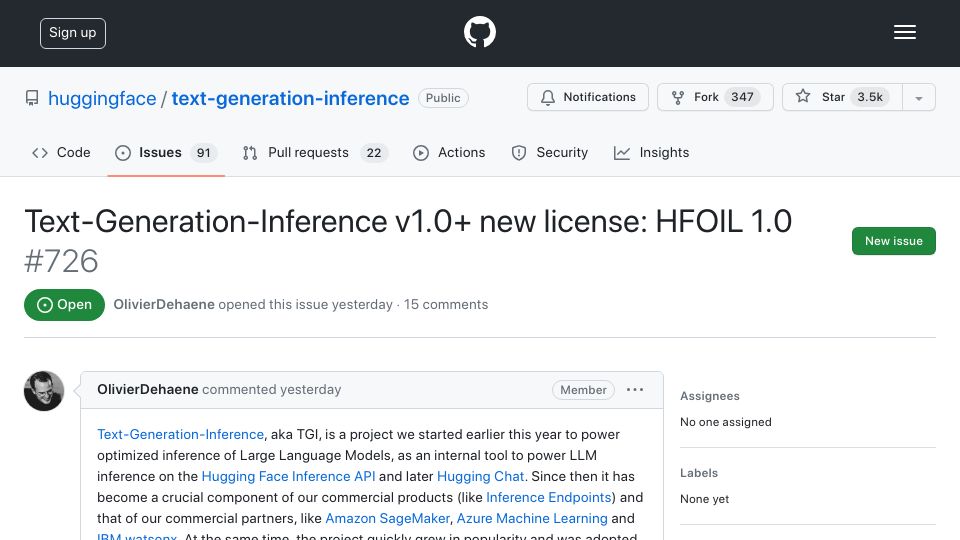 Screenshot of github.com: HuggingFace Text Generation License No Longer Open-Source