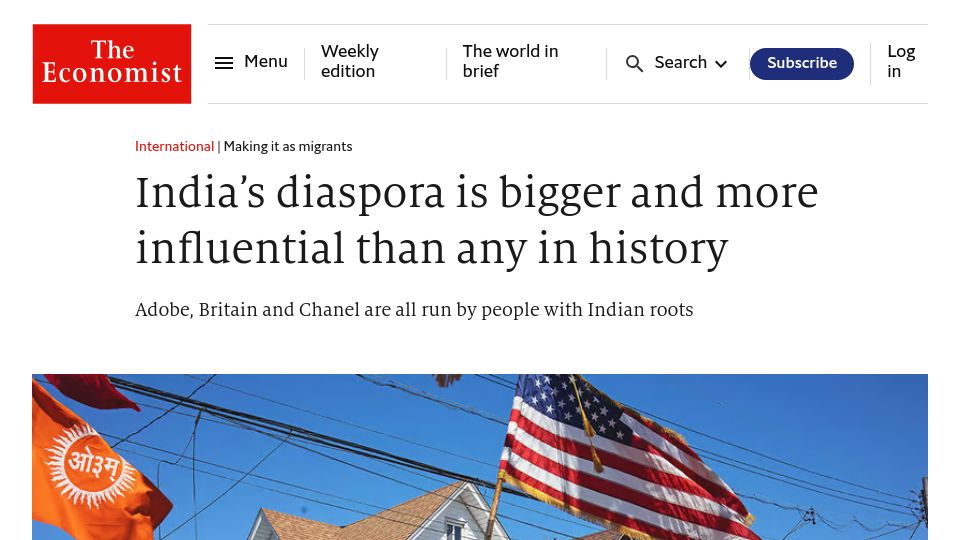 Screenshot of economist.com: India’s diaspora is bigger and more influential than any in history