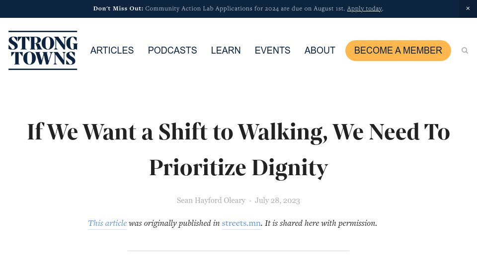 Screenshot of streets.mn: If we want a shift to walking we need to prioritize dignity