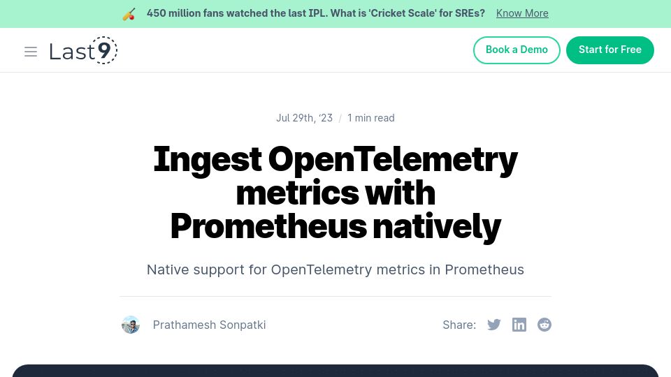 Screenshot of last9.io: Ingest OpenTelemetry metrics with Prometheus natively