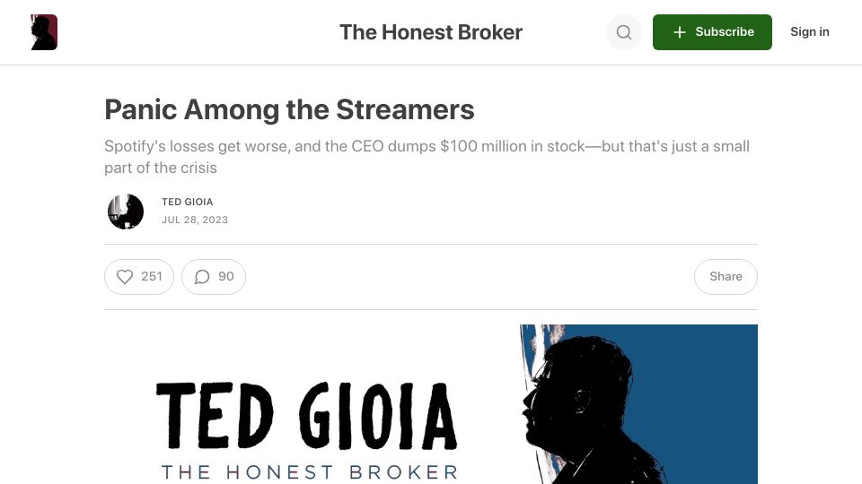 Screenshot of honest-broker.com: Panic Among the Streamers