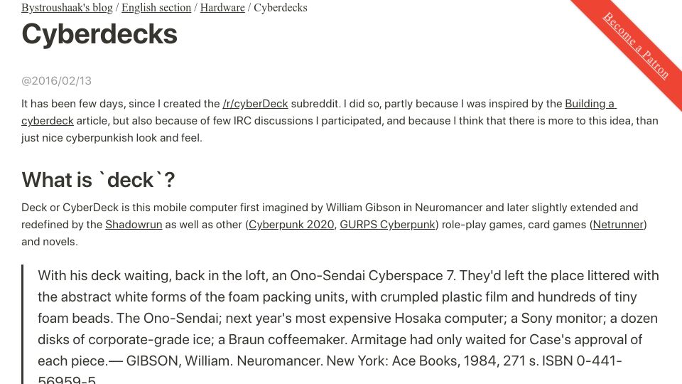 Screenshot of blog.rfox.eu: Cyberdecks (2013)