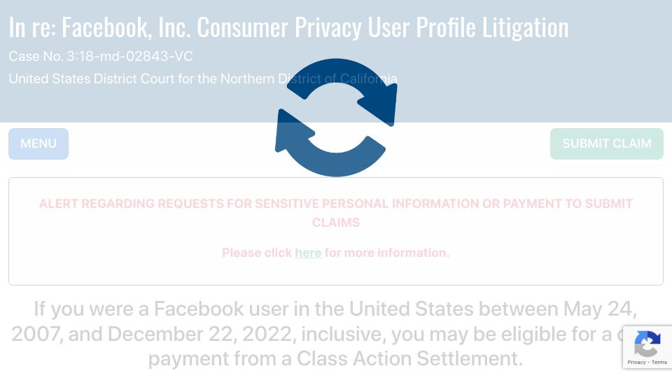 Screenshot of facebookuserprivacysettlement.com: Facebook users have less than a month to claim a piece of the $725M settlement