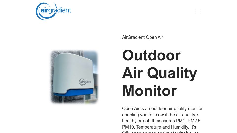 Screenshot of airgradient.com: Open Source Outdoor Air Quality Monitor