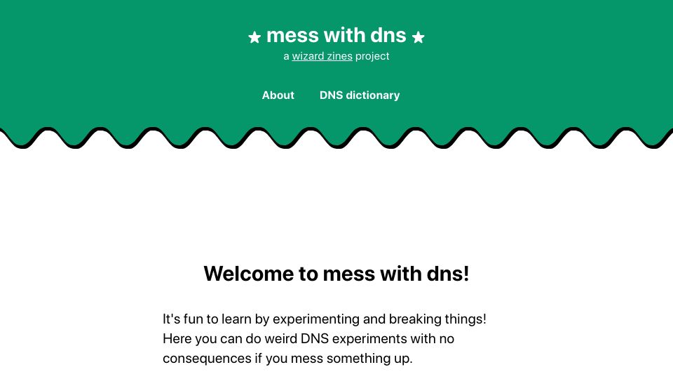 Screenshot of messwithdns.net: Mess with DNS