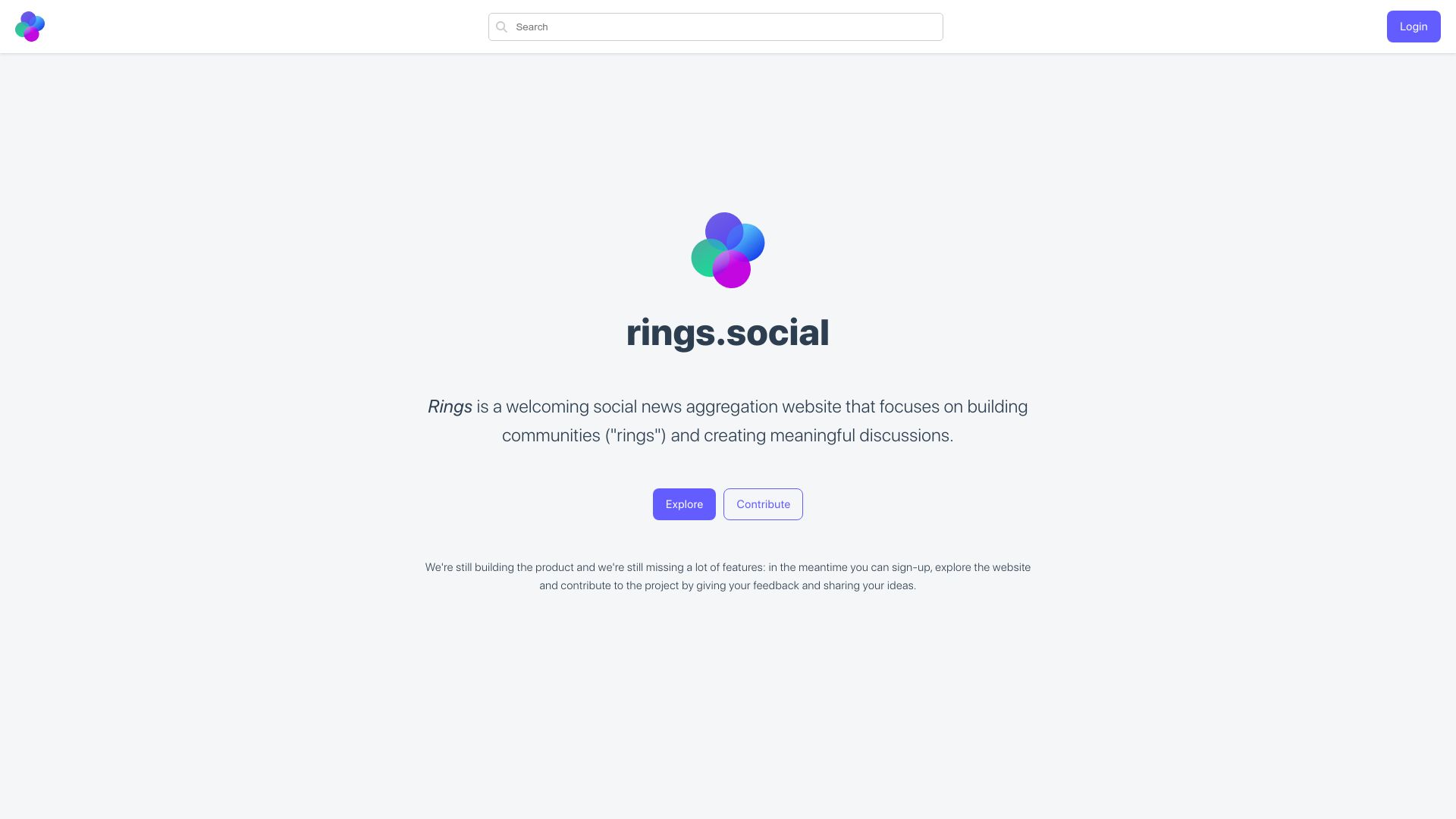 Screenshot of rings.social: Rings.social – Reddit-API compatible and Open Source content-voting platform