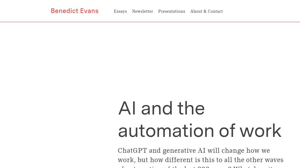 Screenshot of ben-evans.com: AI and the Automation of Work