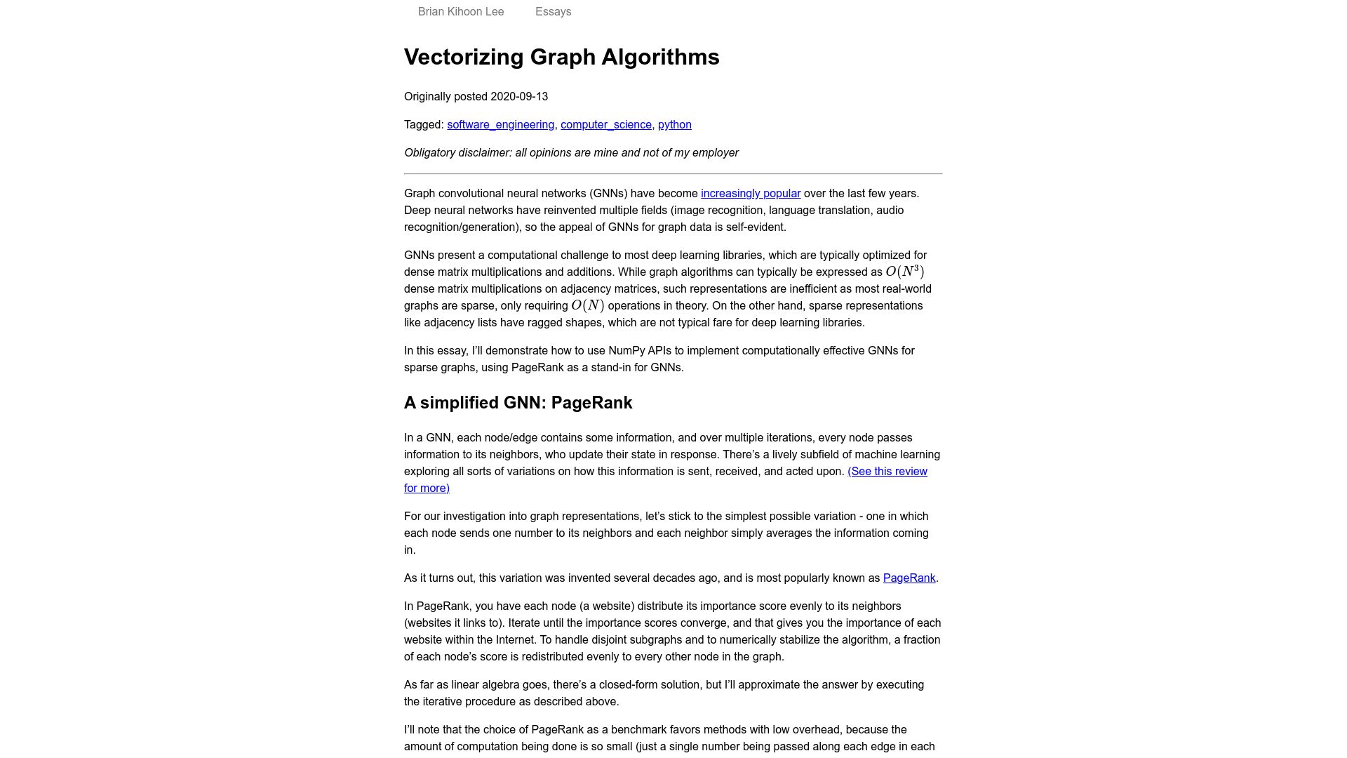 Screenshot of moderndescartes.com: Vectorizing Graph Neural Networks (2020)