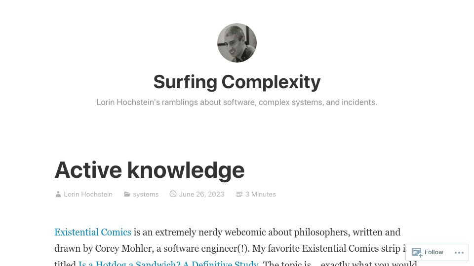Screenshot of surfingcomplexity.blog: Active knowledge