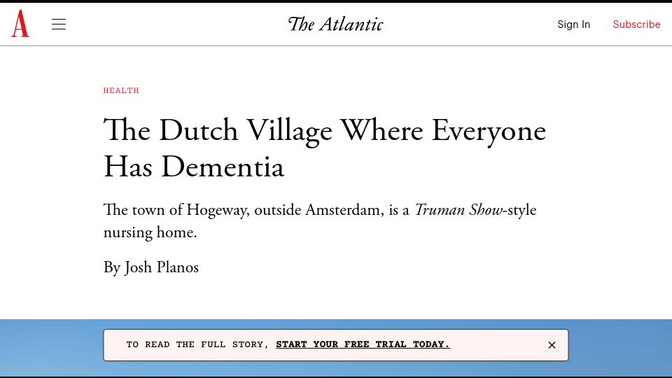 Screenshot of theatlantic.com: A Dutch Village Where Everyone Has Dementia (2014)