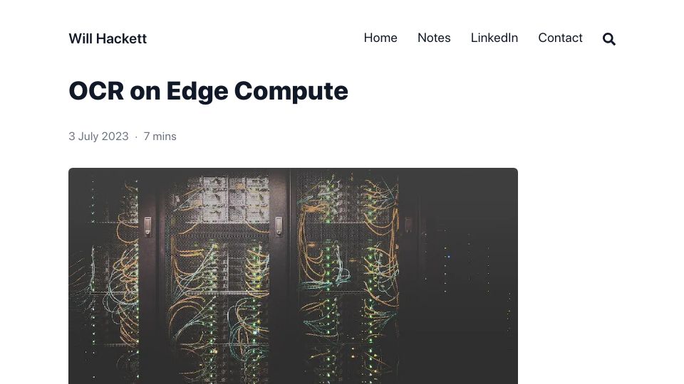 Screenshot of notes.willhackett.com: OCR at Edge on Cloudflare Constellation