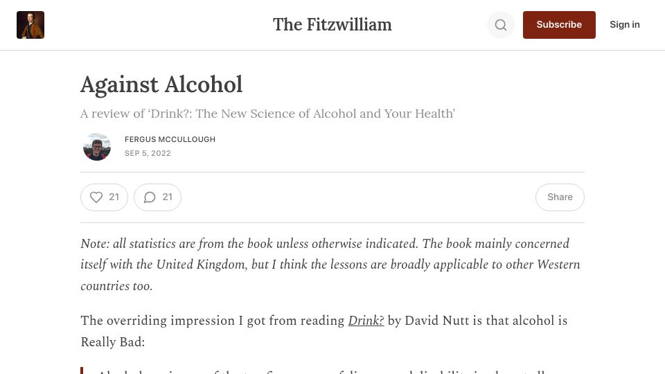 Screenshot of thefitzwilliam.com: Against Alcohol