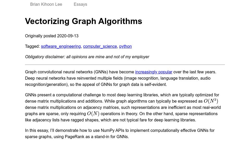 Screenshot of moderndescartes.com: Vectorizing Graph Neural Networks (2020)
