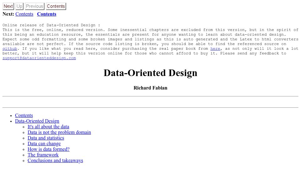 Screenshot of dataorienteddesign.com: Data-Oriented Design (2018)